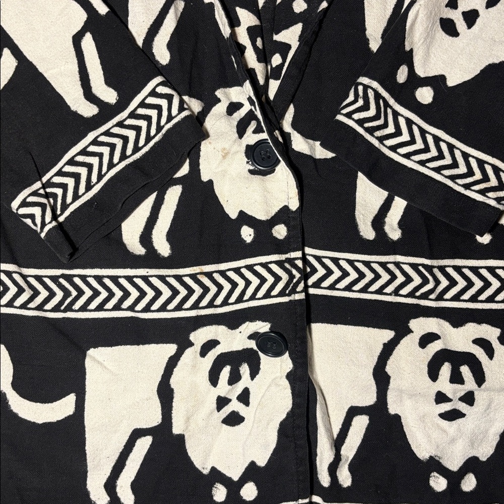 Women’s Black/white African print 100% cotton lion vintage blazer two button - Picture 10 of 16